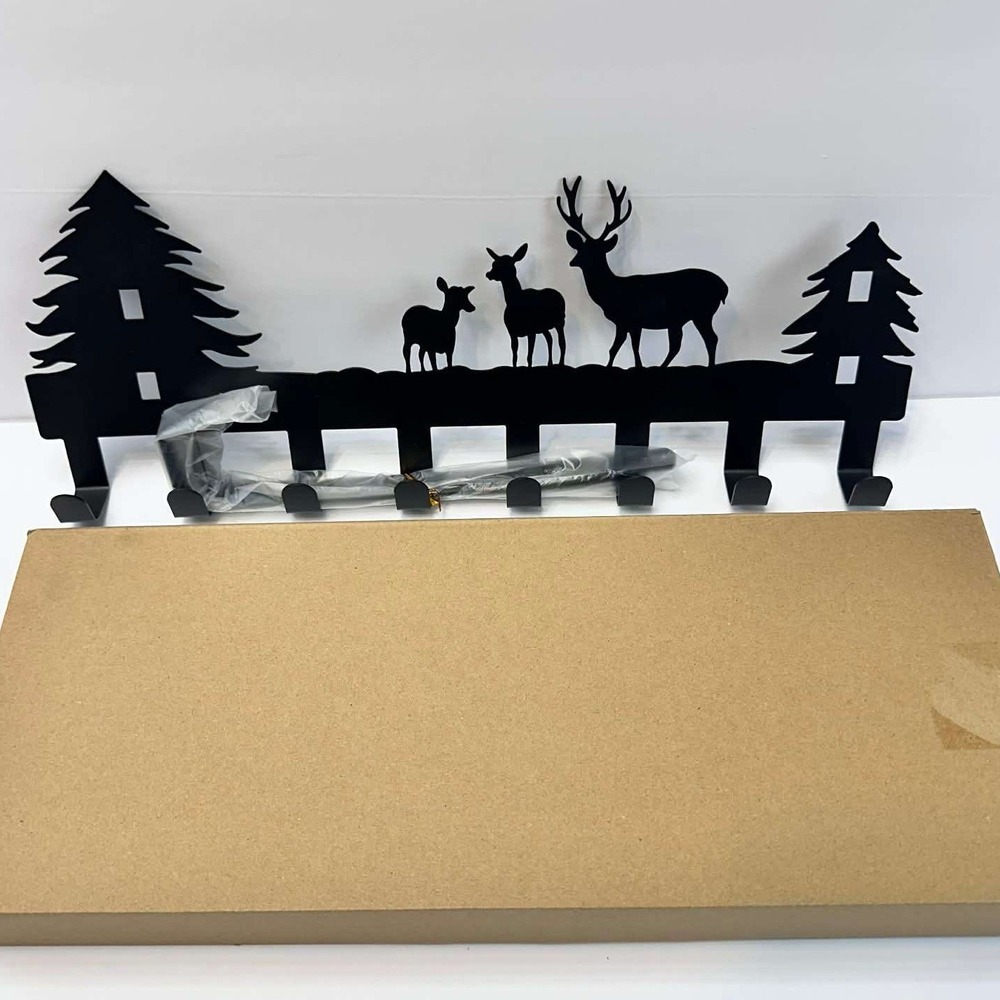 Rustic Deer Wall Hook Rack‎ Metal Entryway Coat Key Hanger 8 Hooks